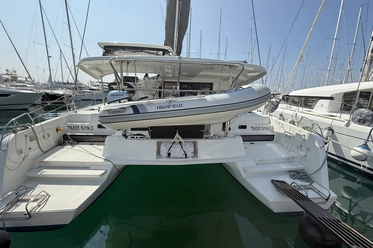 Exterior view of Tigeer Royale, a Lagoon 42 catamaran at Split, Croatia