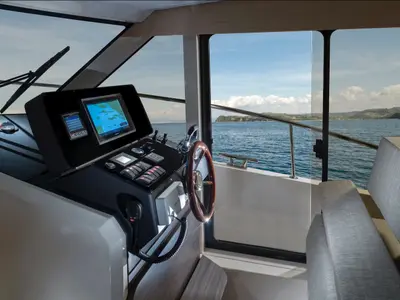 Cockpit of VIVALDI, a Greenline 39 motorboat at Izola / Isola, Slovenia
