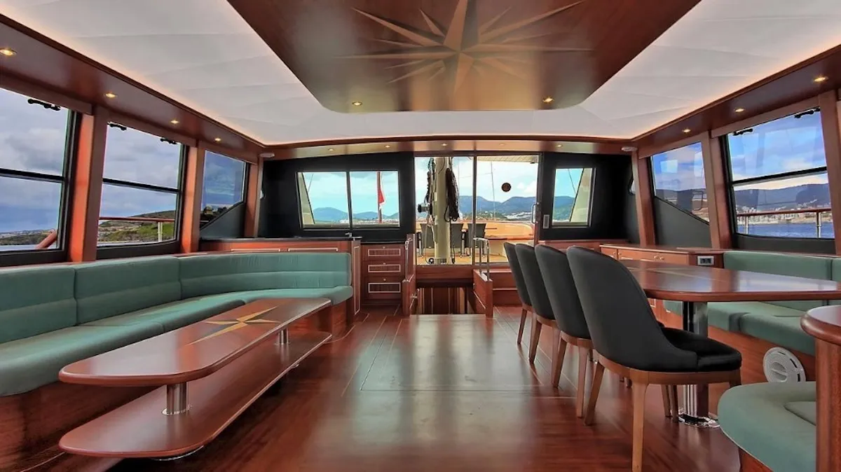 Salon of Dragon Fly, a Gulet Custom built 183 motor yacht at Bodrum, Turkey
