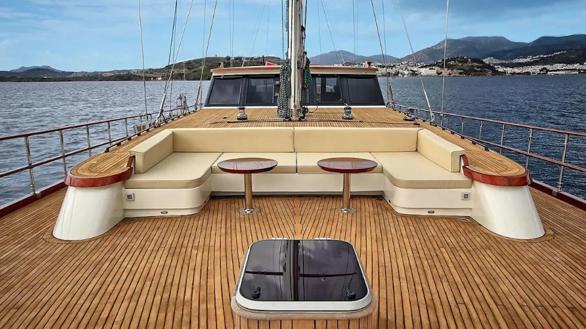 Deck of Dragon Fly, a Gulet Custom built 183 motor yacht at Bodrum, Turkey