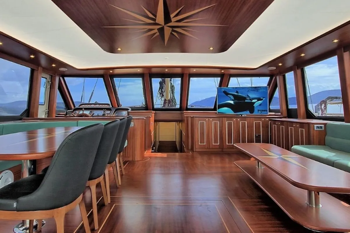 Salon of Dragon Fly, a Gulet Custom built 183 motor yacht at Bodrum, Turkey