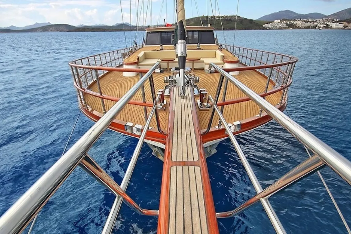 Deck of Dragon Fly, a Gulet Custom built 183 motor yacht at Bodrum, Turkey