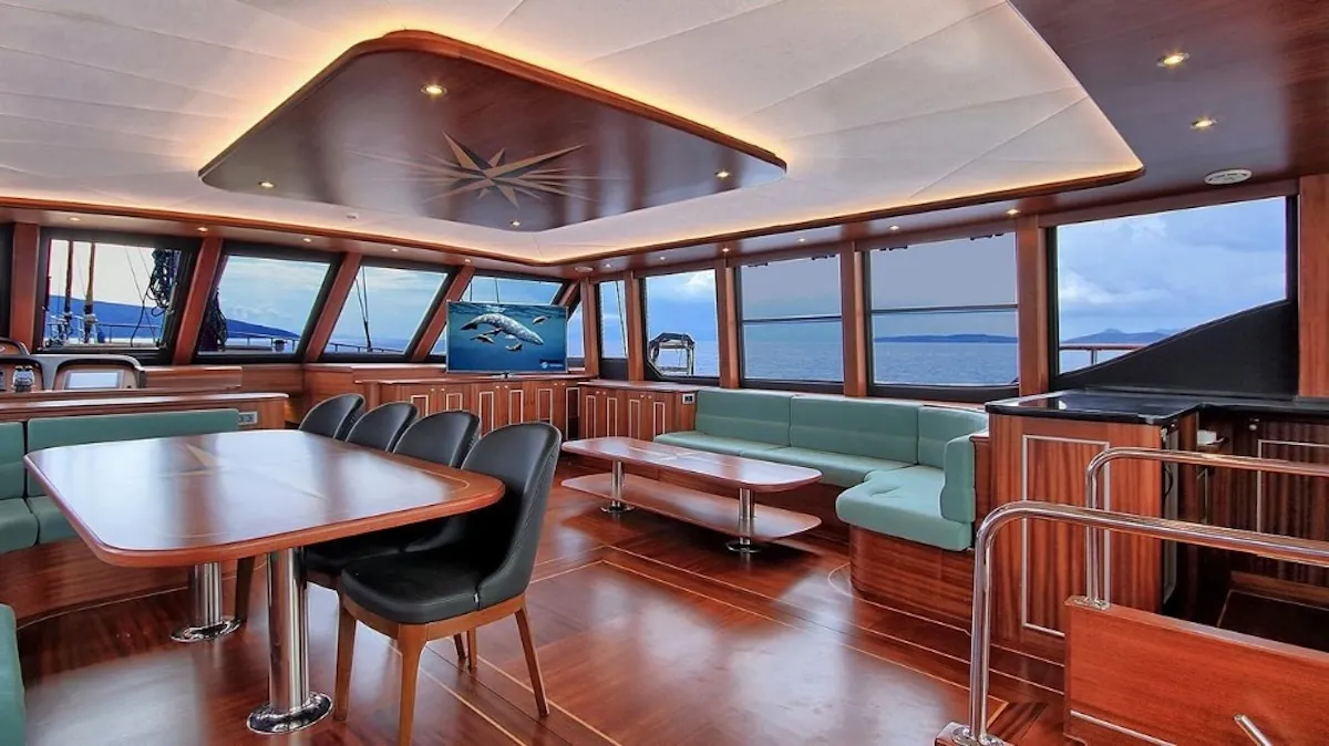 Salon of Dragon Fly, a Gulet Custom built 183 motor yacht at Bodrum, Turkey