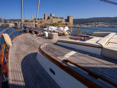Deck of Dragon Fly, a Gulet Custom built 183 motor yacht at Bodrum, Turkey