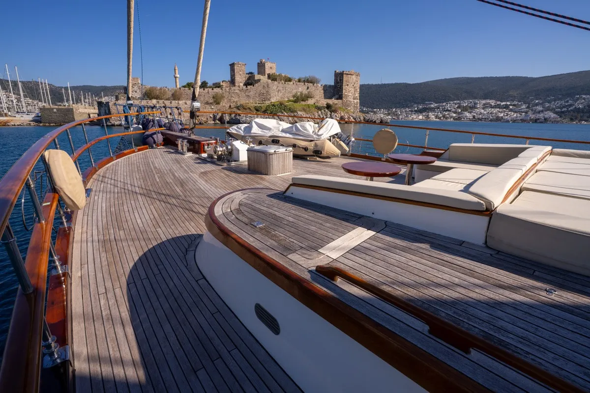 Deck of Dragon Fly, a Gulet Custom built 183 motor yacht at Bodrum, Turkey