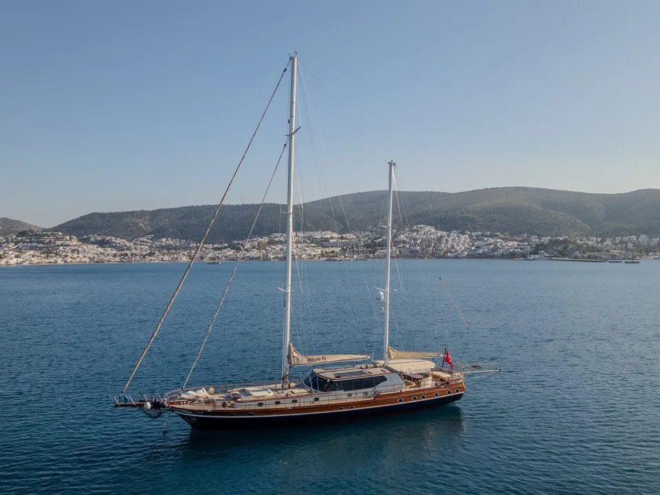 Exterior view of Dragon Fly, a Gulet Custom built 183 motor yacht at Bodrum, Turkey