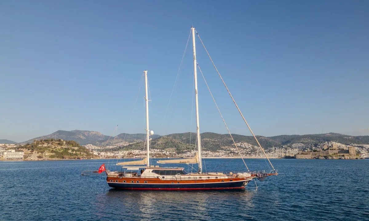 Exterior view of Dragon Fly, a Gulet Custom built 183 motor yacht at Bodrum, Turkey