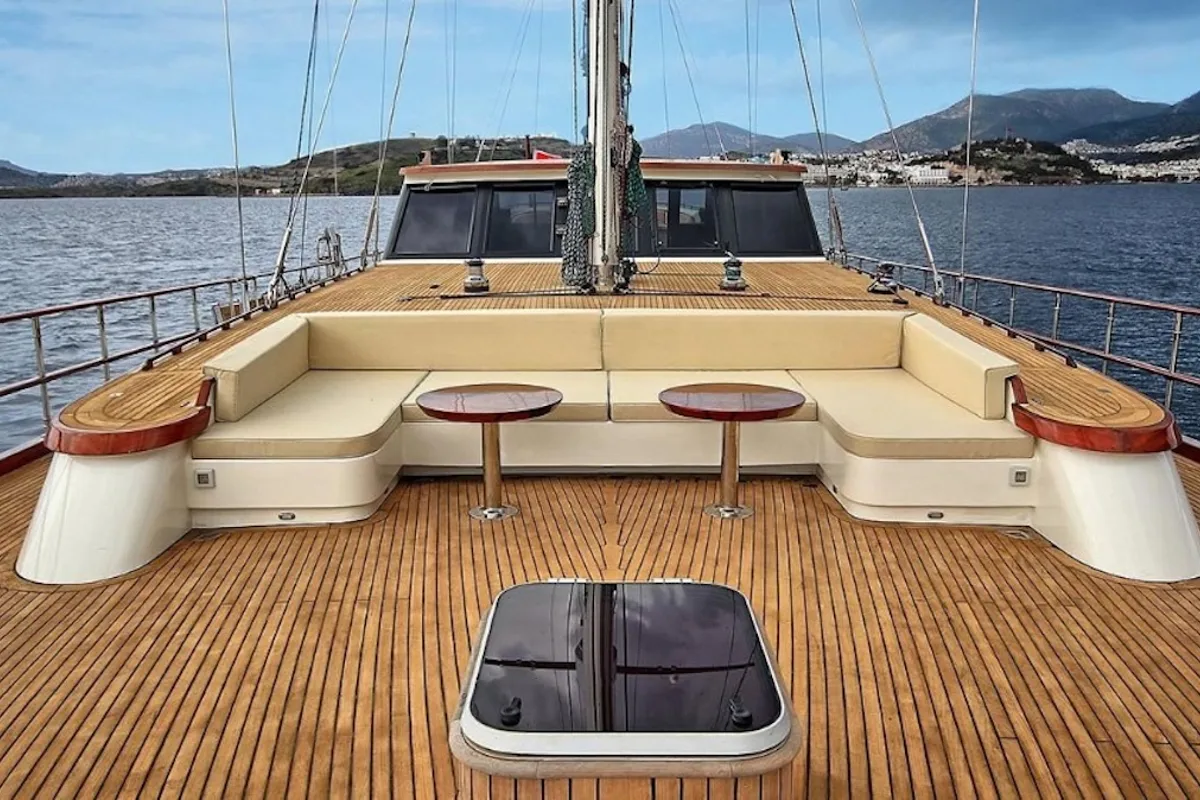 Deck of Dragon Fly, a Gulet Custom built 183 motor yacht at Bodrum, Turkey