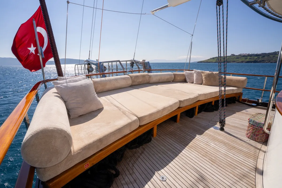 Deck of Dragon Fly, a Gulet Custom built 183 motor yacht at Bodrum, Turkey