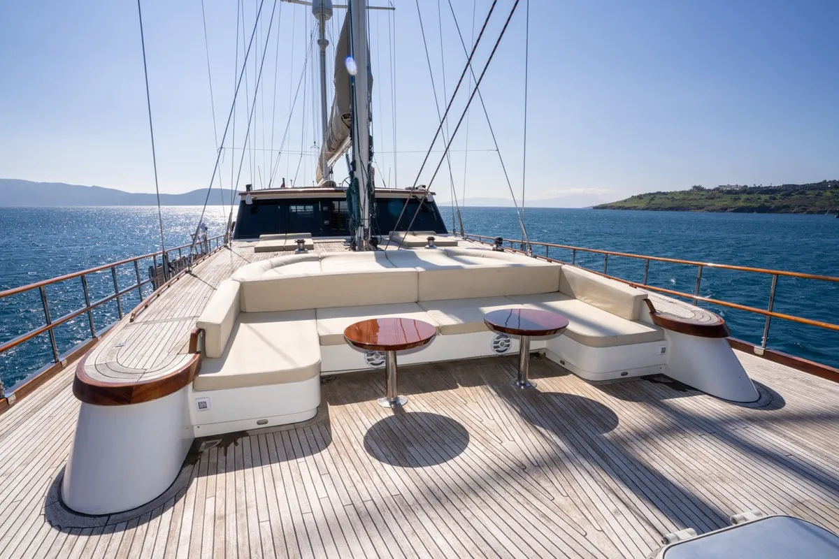Deck of Dragon Fly, a Gulet Custom built 183 motor yacht at Bodrum, Turkey