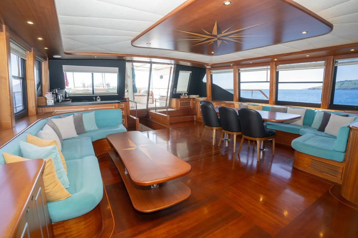 Salon of Dragon Fly, a Gulet Custom built 183 motor yacht at Bodrum, Turkey