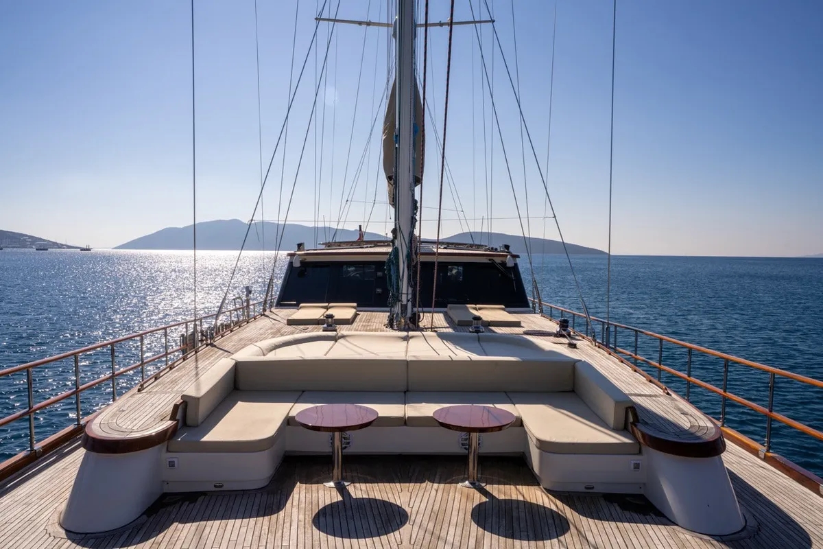 Deck of Dragon Fly, a Gulet Custom built 183 motor yacht at Bodrum, Turkey
