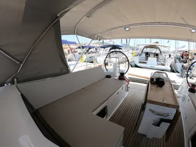 Cockpit of Nonna, a Jeanneau Sun Odyssey 490 sailboat at Šibenik, Croatia
