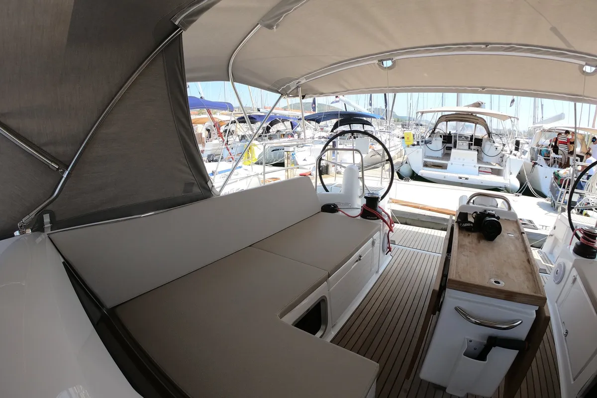 Cockpit of Nonna, a Jeanneau Sun Odyssey 490 sailboat at Šibenik, Croatia