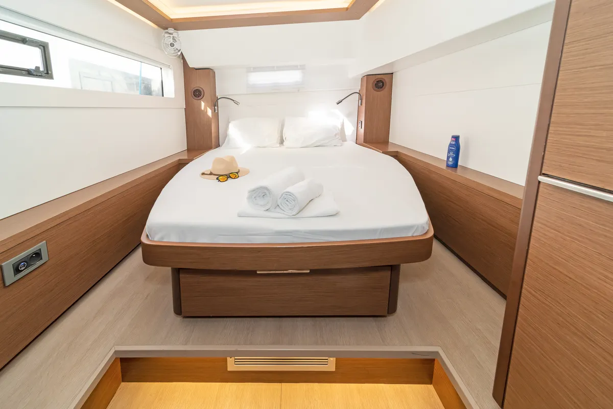 Cabin on One Thought, a Lagoon 46 catamaran at Lefkada, Greece