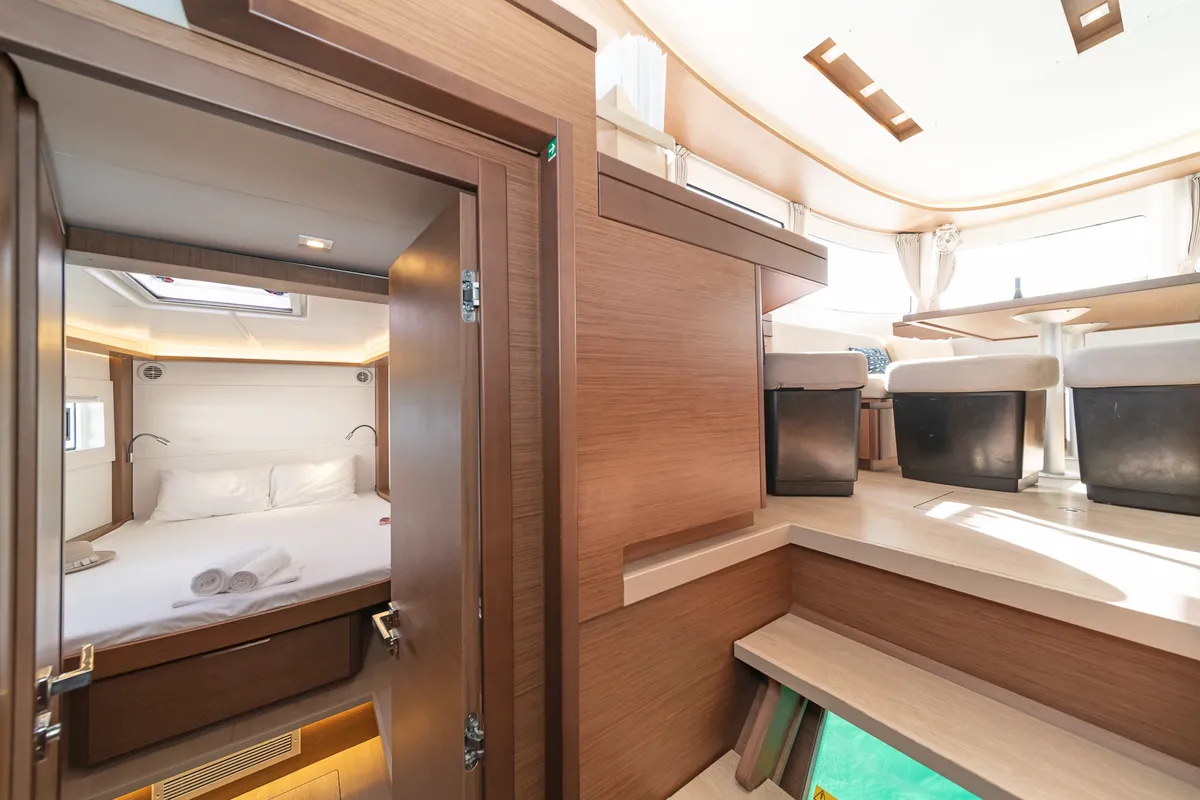 Cabin on One Thought, a Lagoon 46 catamaran at Lefkada, Greece