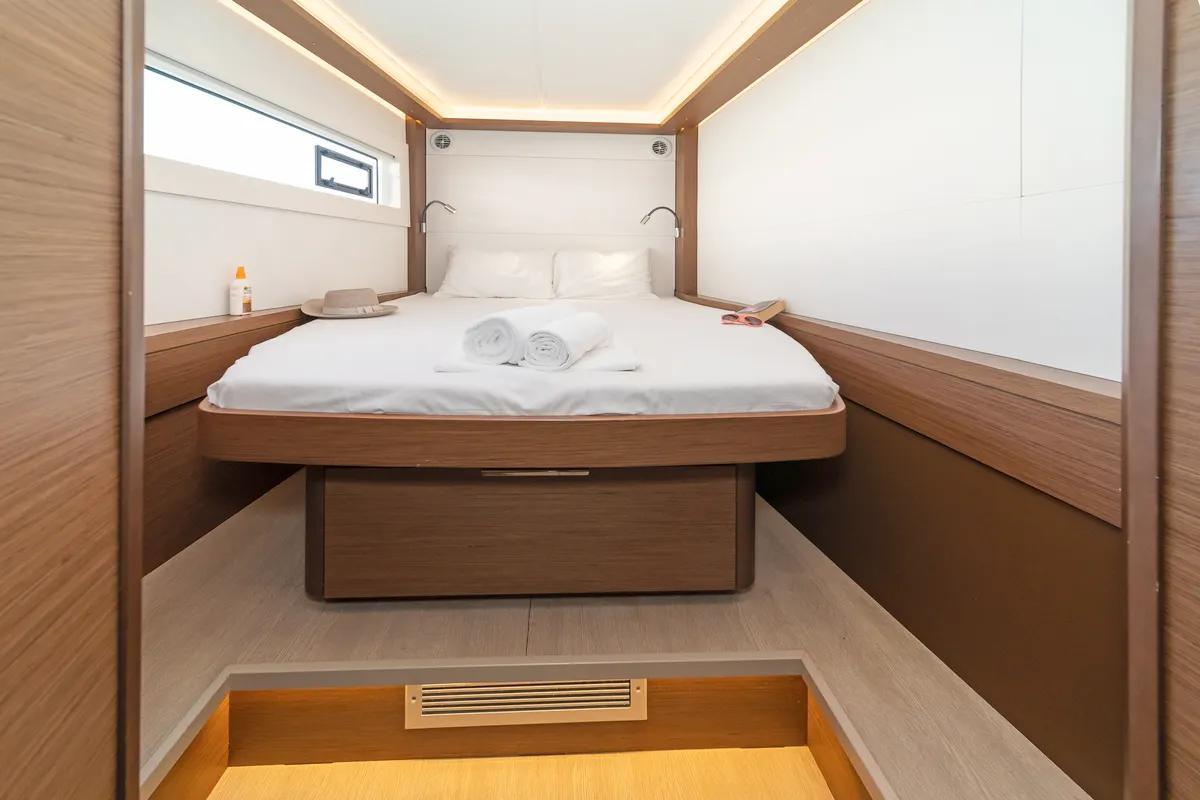 Cabin on One Thought, a Lagoon 46 catamaran at Lefkada, Greece