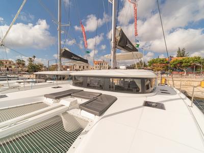 Deck of One Thought, a Lagoon 46 catamaran at Lefkada, Greece