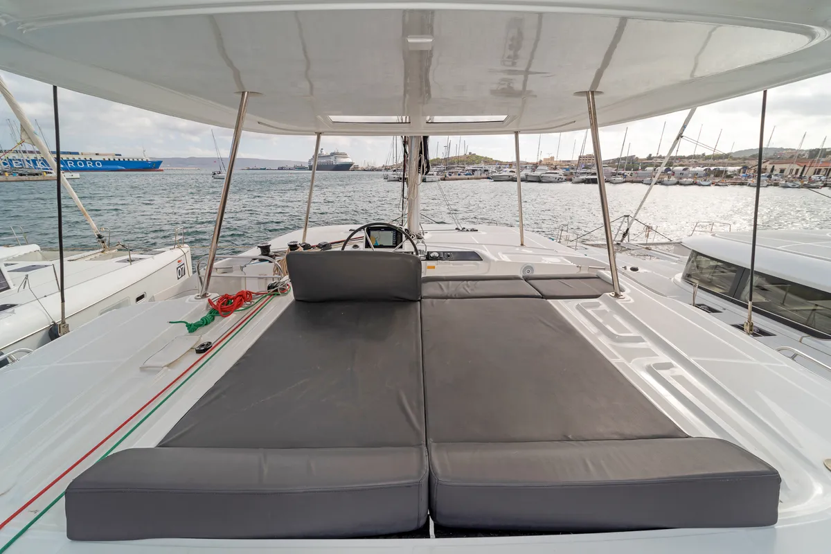 Deck of One Thought, a Lagoon 46 catamaran at Lefkada, Greece