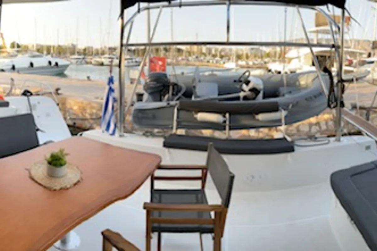 Deck of Bob, a Lagoon 42 catamaran at Athens, Greece