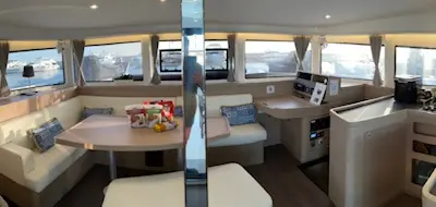 Salon of Bob, a Lagoon 42 catamaran at Athens, Greece