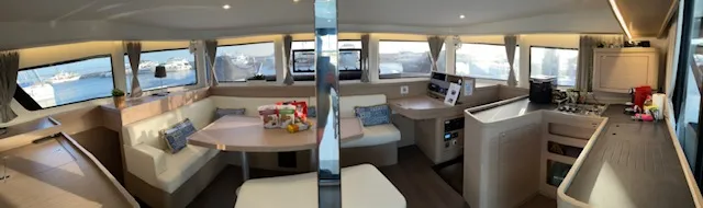 Salon of Bob, a Lagoon 42 catamaran at Athens, Greece