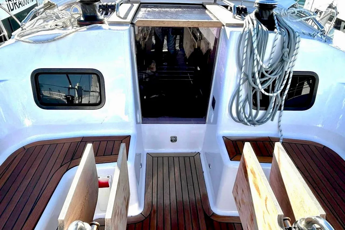 Galley of Aetna, a Elan Impression 45.1 sailboat at Capo d'Orlando, Italy