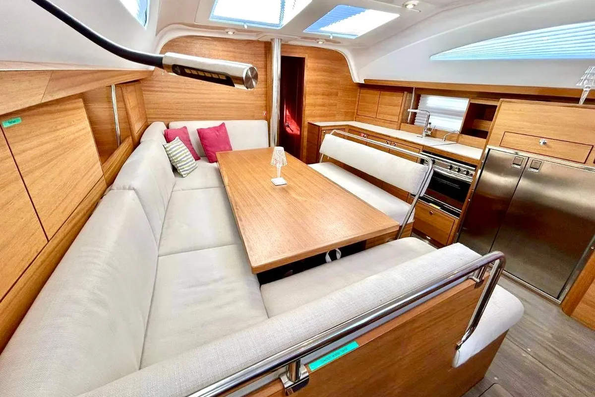 Galley of Aetna, a Elan Impression 45.1 sailboat at Capo d'Orlando, Italy