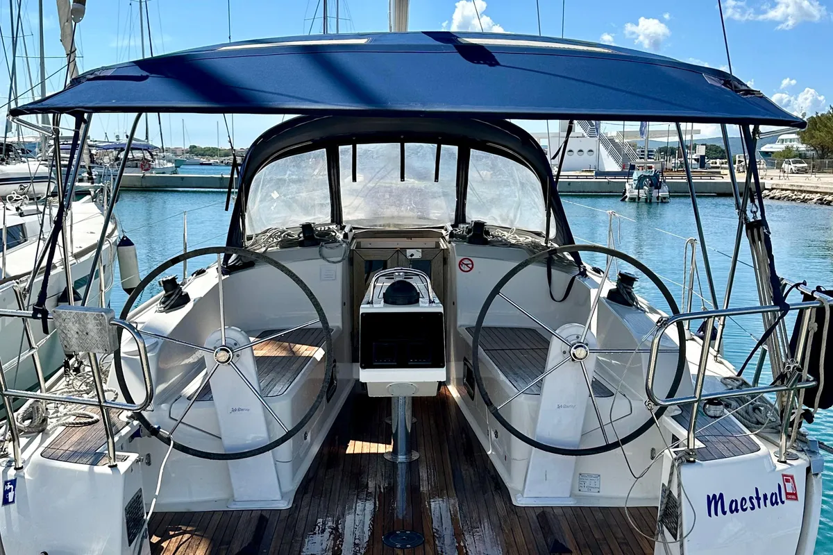 Cockpit of Maestral, a Bavaria Cruiser 37 sailboat at Općina Pakoštane, Croatia