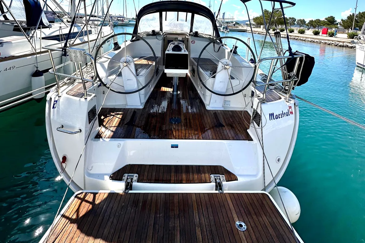 Exterior view of Maestral, a Bavaria Cruiser 37 sailboat at Općina Pakoštane, Croatia