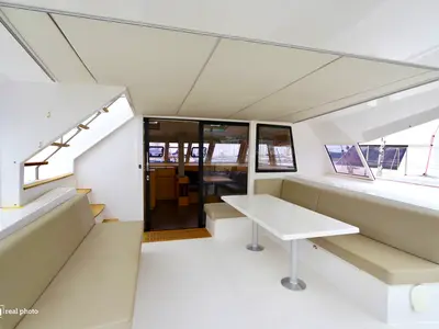 Deck of Fiammetta, a Nautitech 46 Fly catamaran at Puntone di Scarlino, Italy