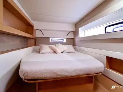 Cabin on Fiammetta, a Nautitech 46 Fly catamaran at Puntone di Scarlino, Italy
