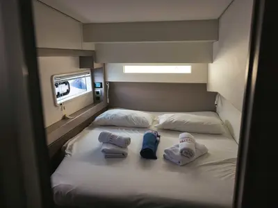 Cabin on Loxarel, a Bali 4.2 catamaran at Ibiza, Spain