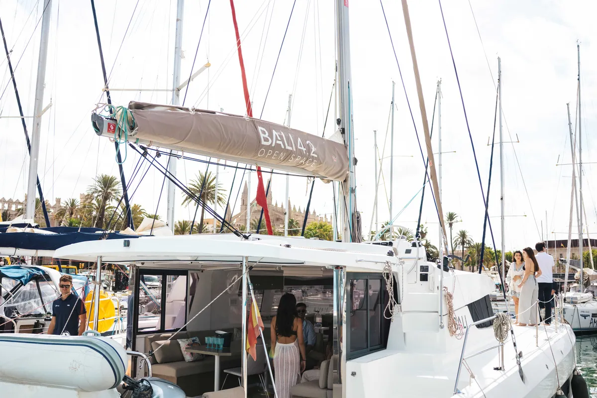 Exterior view of Loxarel, a Bali 4.2 catamaran at Ibiza, Spain