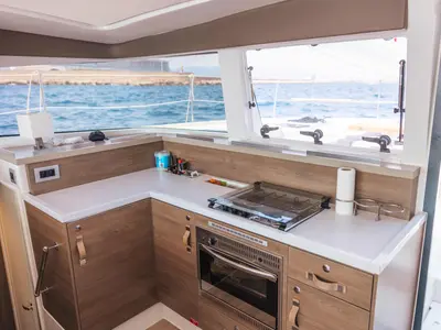 Galley of Loxarel, a Bali 4.2 catamaran at Ibiza, Spain