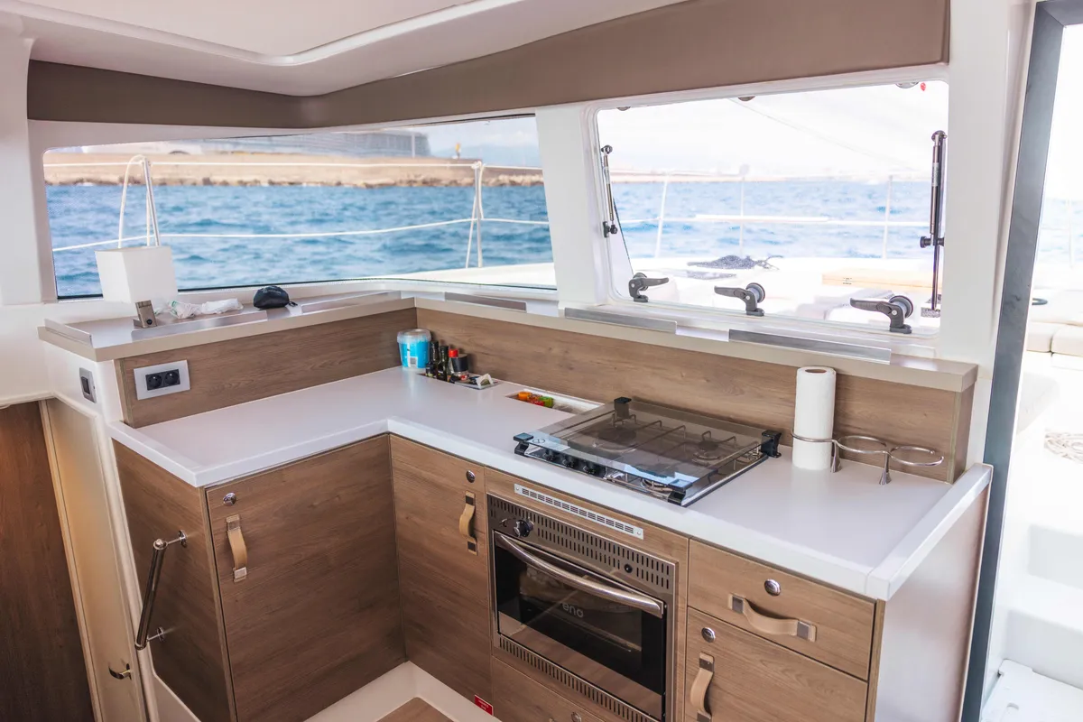 Galley of Loxarel, a Bali 4.2 catamaran at Ibiza, Spain