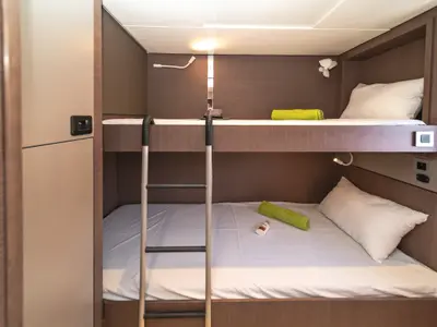 Cabin on Basma, a Bali 4.8 catamaran at Athens, Greece