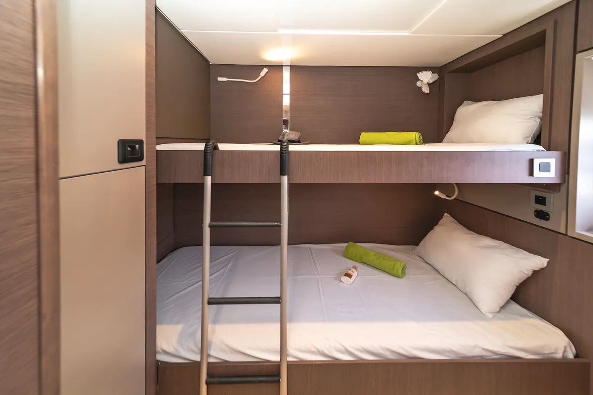 Cabin on Basma, a Bali 4.8 catamaran at Athens, Greece