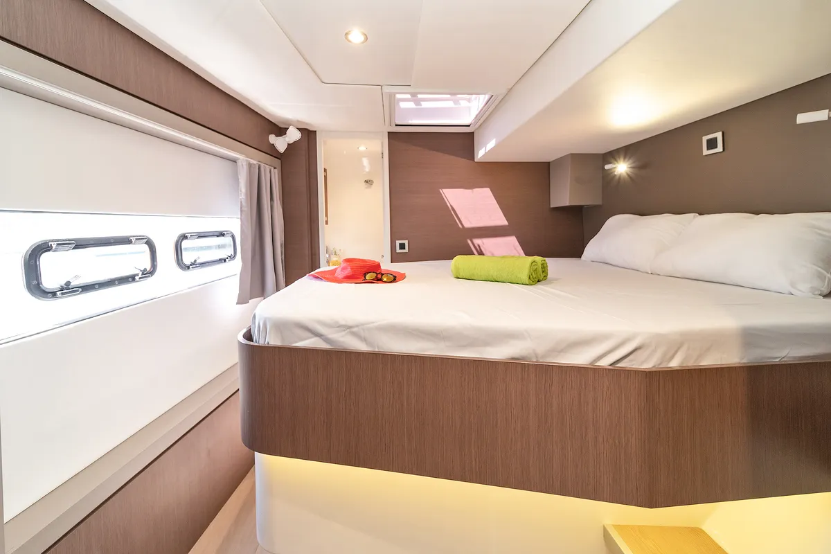 Cabin on Basma, a Bali 4.8 catamaran at Athens, Greece