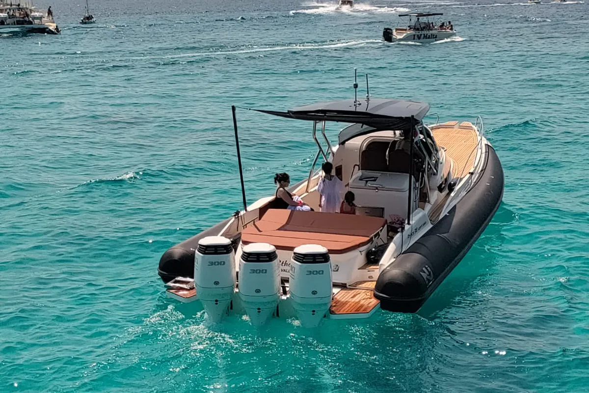 Exterior view of Ethan Jo, a Nuova Jolly Prince 38 Sport Cabin motorboat at Msida, Malta