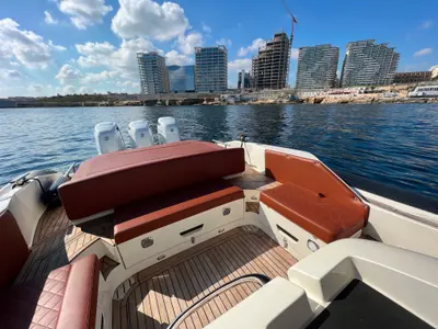 Deck of Ethan Jo, a Nuova Jolly Prince 38 Sport Cabin motorboat at Msida, Malta