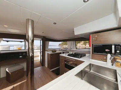 Galley of La Vie Est Belle, a Bali 4.8 catamaran at Seget Donji, Croatia
