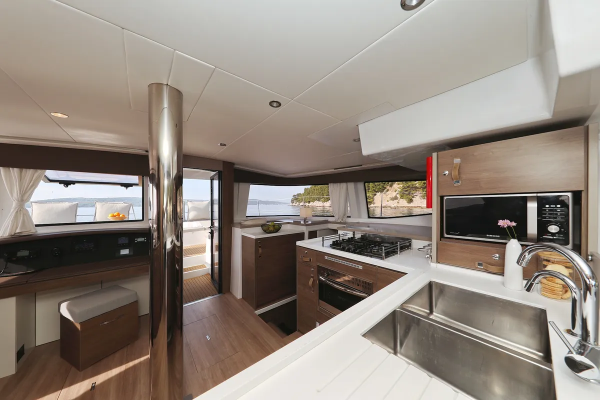 Galley of La Vie Est Belle, a Bali 4.8 catamaran at Seget Donji, Croatia