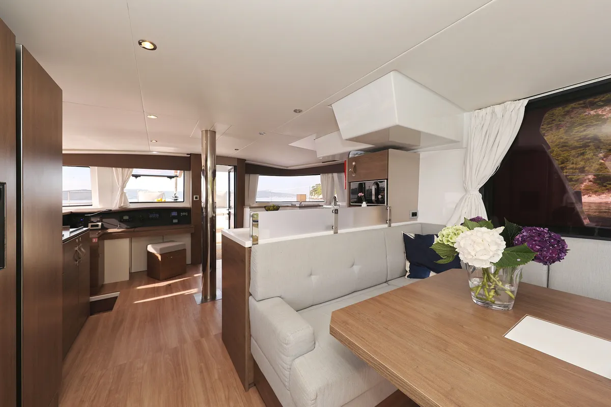 Salon of La Vie Est Belle, a Bali 4.8 catamaran at Seget Donji, Croatia
