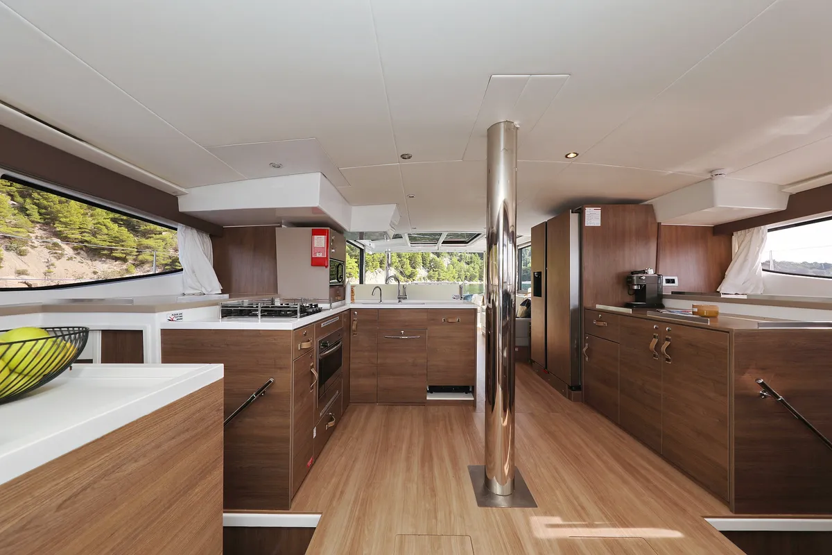 Galley of La Vie Est Belle, a Bali 4.8 catamaran at Seget Donji, Croatia