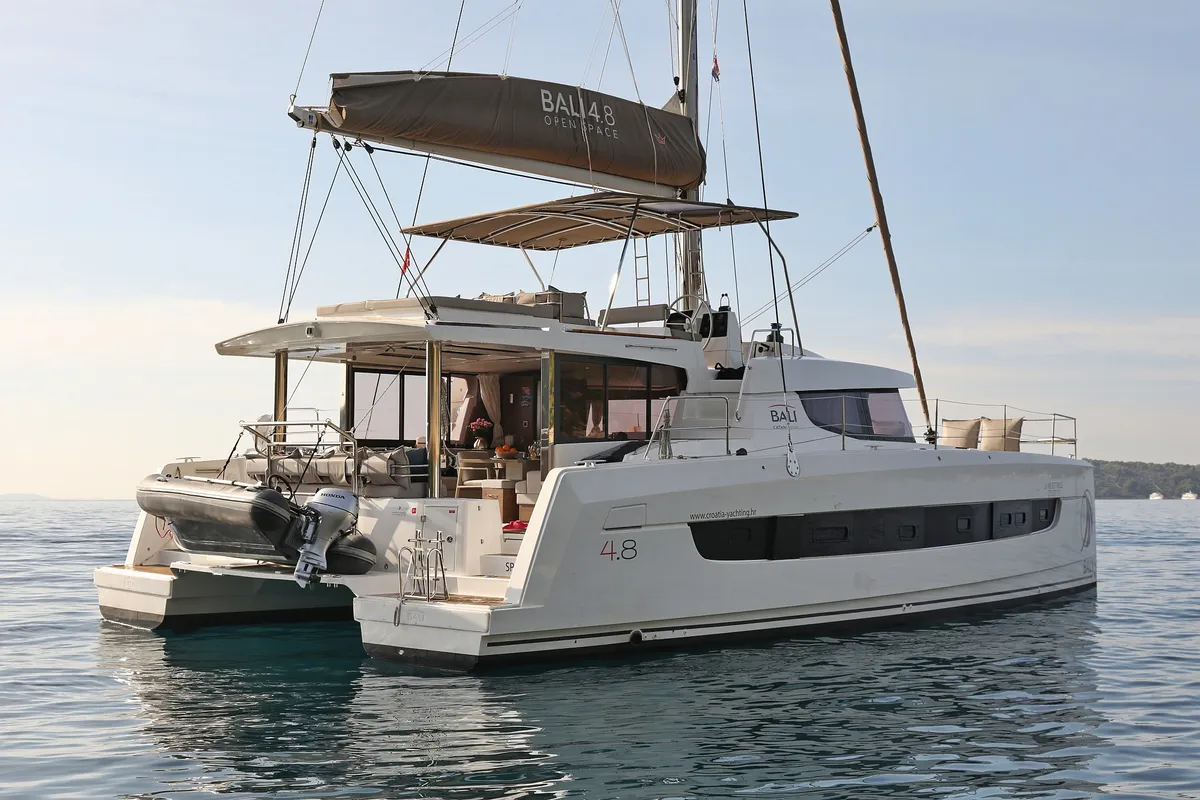 Exterior view of La Vie Est Belle, a Bali 4.8 catamaran at Seget Donji, Croatia