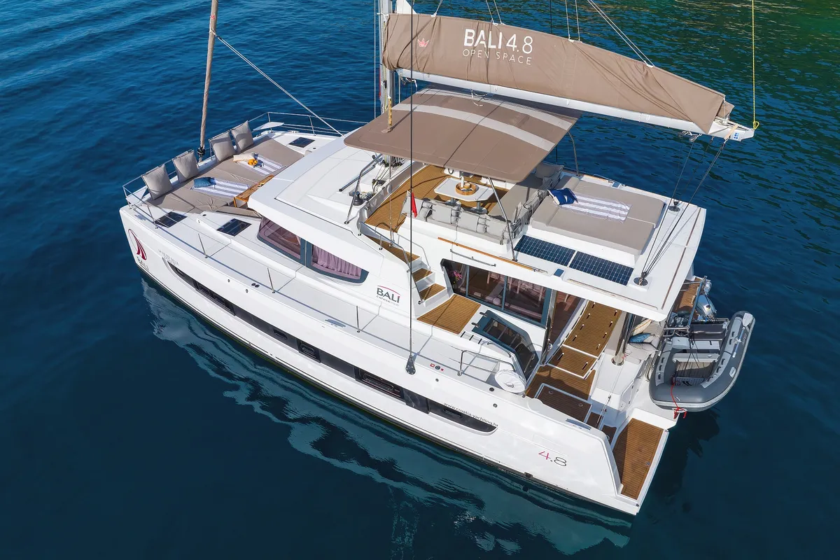Exterior view of La Vie Est Belle, a Bali 4.8 catamaran at Seget Donji, Croatia