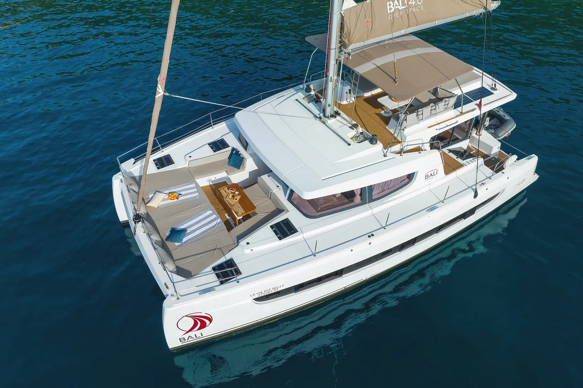 Exterior view of La Vie Est Belle, a Bali 4.8 catamaran at Seget Donji, Croatia