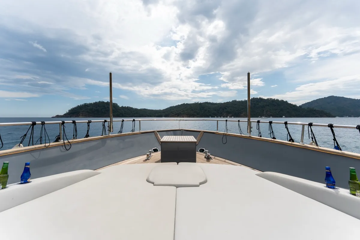 Deck of BEYEFENDI H, a Falcon Yachts Beyefendi H motor yacht at Fethiye, Turkey
