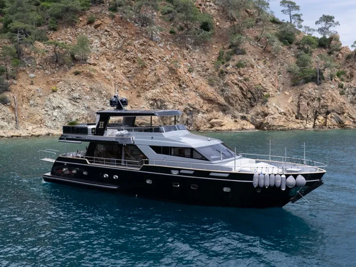 Exterior view of BEYEFENDI H, a Falcon Yachts Beyefendi H motor yacht at Fethiye, Turkey